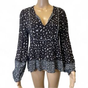 Bloomfield Black Floral Women's Long sleeves Top size M